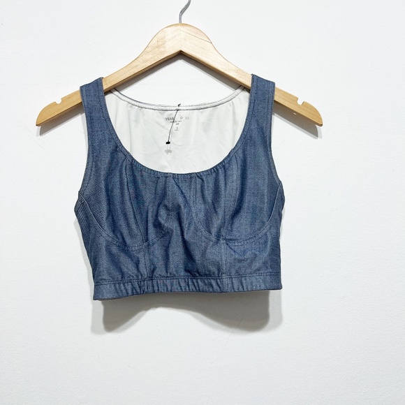 Year Of Ours Dolly Faux Chambray Denim Cropped Athletic Sports Bra Crop Top Blue - Picture 1 of 4